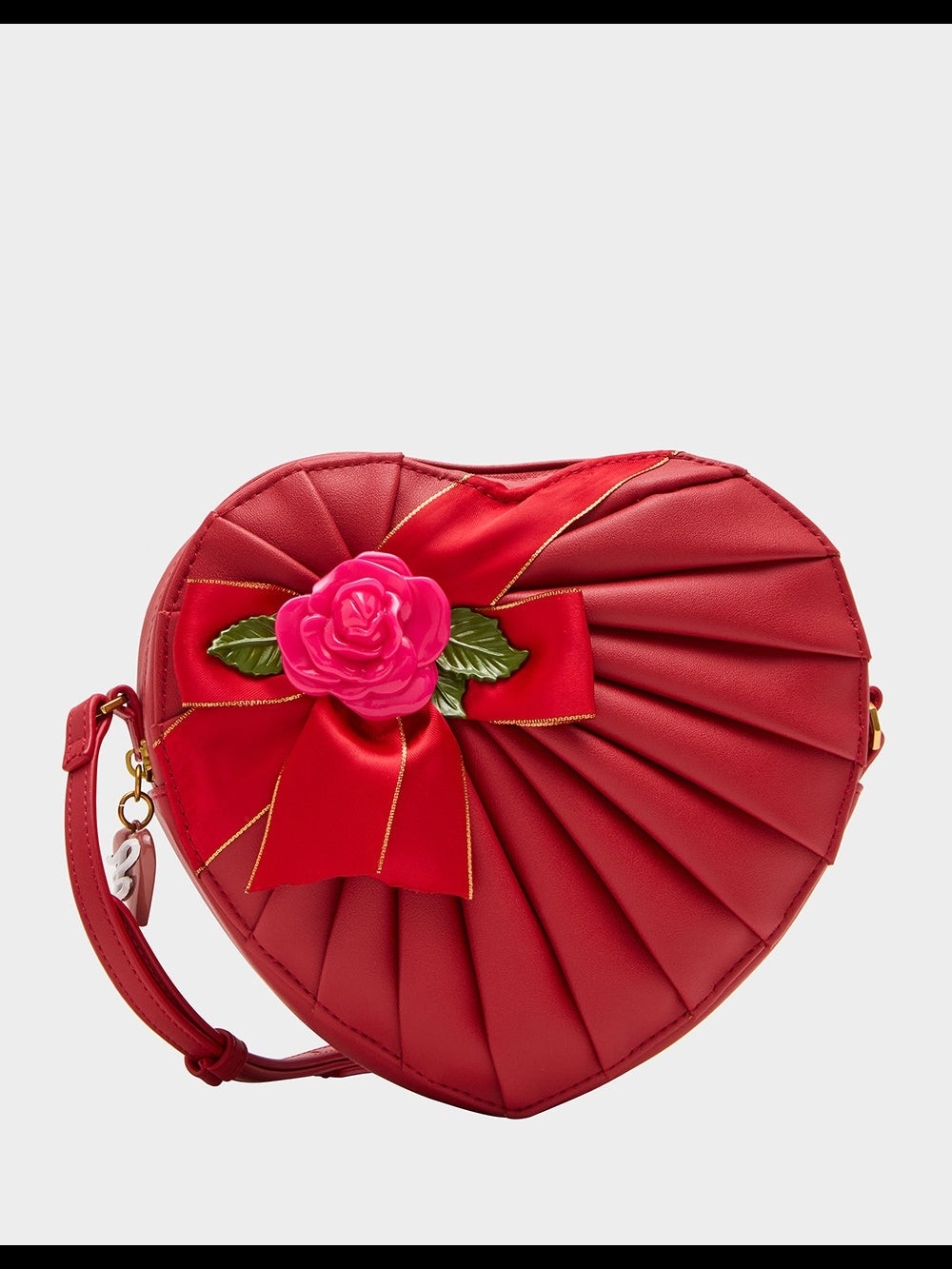 NEW NWT Betsey Johnson Red Heart-Shaped Crossbody Bag with Floral Bow